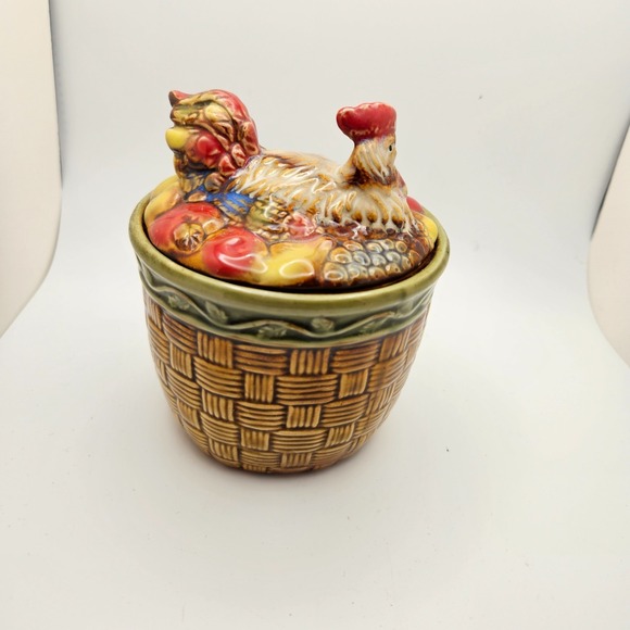 Hen on Nest Ceramic Lidded Jar Farmhouse Chicken Sugar Bowl Country Kitchen - Picture 2 of 6